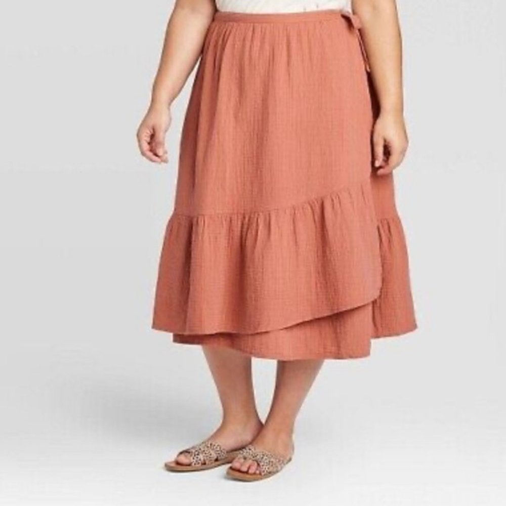 Universal Thread Blush Pink Prairie Midi Wrap Skirt - 3x